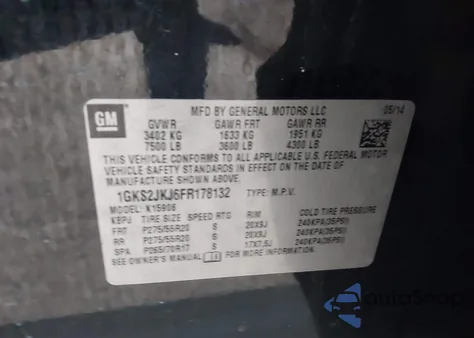 2015 GMC Yukon Xl 1500 Denali из США, поврежденный, VIN 1GKS2JKJ6FR178132